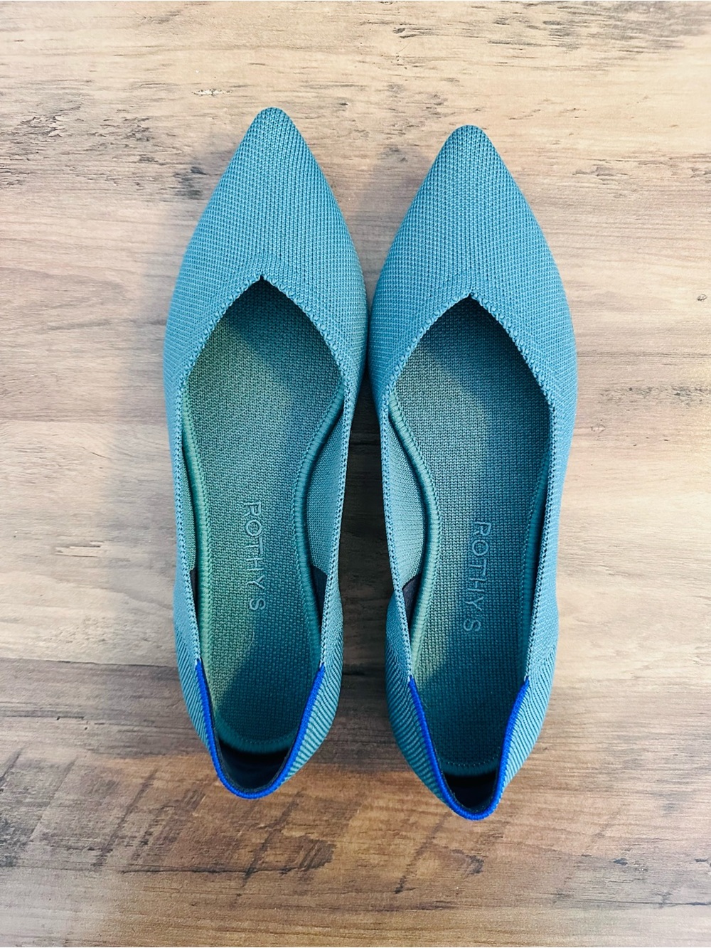 Rothy’s The Point Teal Blue Knit Flats Size 7.5 - Picture 2 of 6